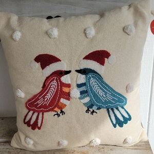 Chritmas Holiday Beige Opalhouse Holiday Birds Pillow - Red and Blue